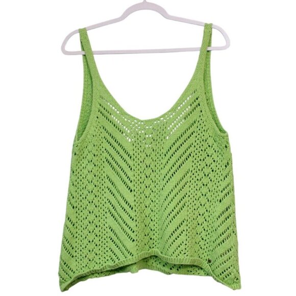 Abercrombie Fitch Tank Medium Open Knit Crochet Green Cotton Beach Preppy Boho - Picture 1 of 11
